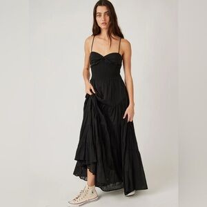 🖤NWT Free People black Sundrenched tiered maxi slip dress🖤